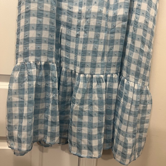 NEW Topshop Blue Gingham Smocked Tiered Midi Skirt Size 10 US $68 - Picture 3 of 7